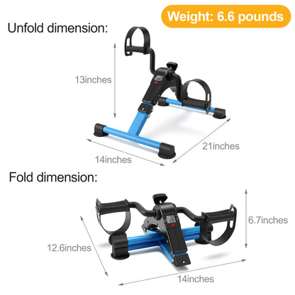 Folding Exercise Bike Pedal Exerciser Portable Desk Bike with LCD Display for Arms and Legs Workout (BLUE)