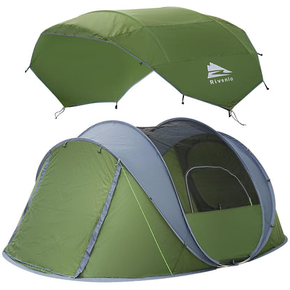4 Person Easy Pop Up Tent,9.5’X6.6’X52'',Waterproof, Automatic Setup,2 Doors-Instant Family Tents for Camping, Hiking & Traveling