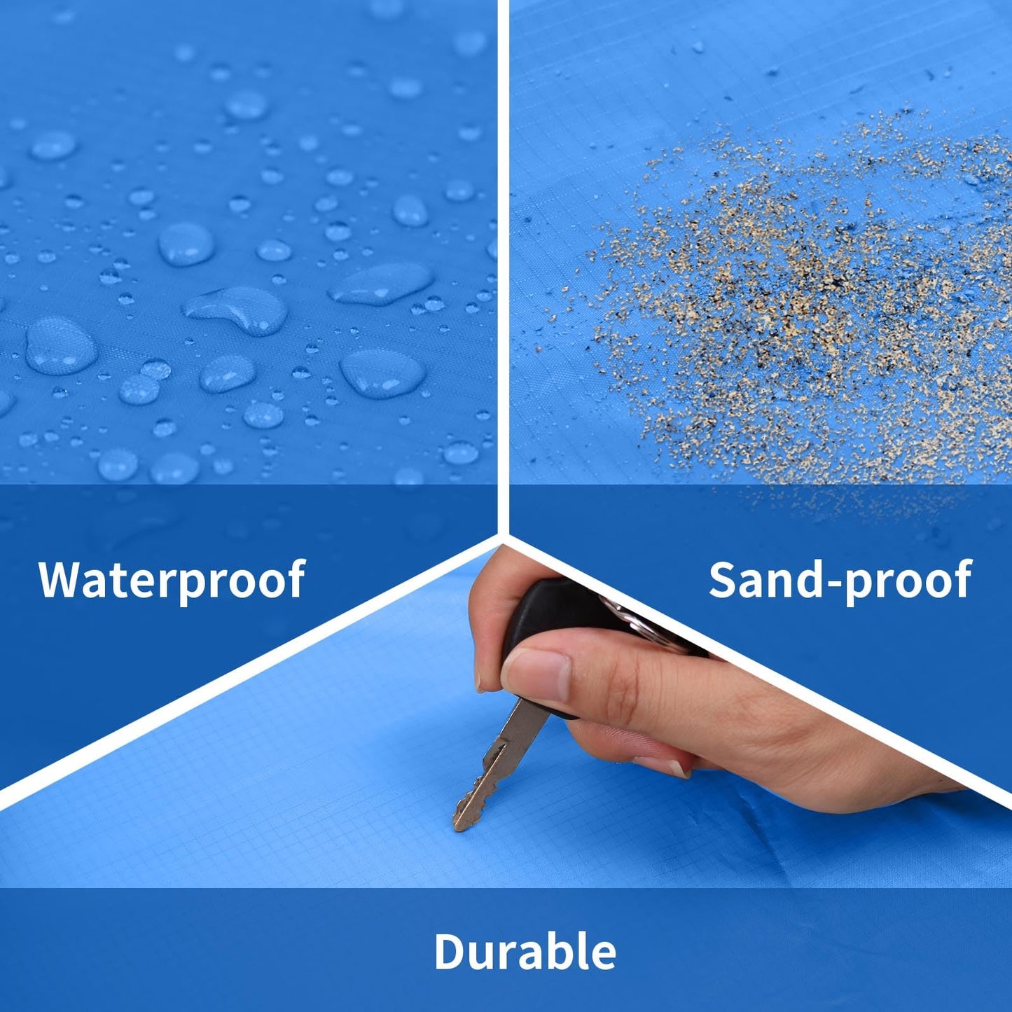 Frelaxy Pocket Picnic Blanket, Waterproof Sandproof Beach Mat, Compact Camping Tarp for Festivals, Hiking, Travel, Outdoor Recreation (Blue, 28'' x 47'')