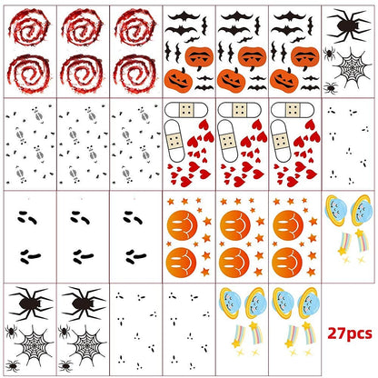 Halloween tattoo stickers cute cartoon pumpkin spider white ghost skull black 27pcs (9 models, 3 for each)