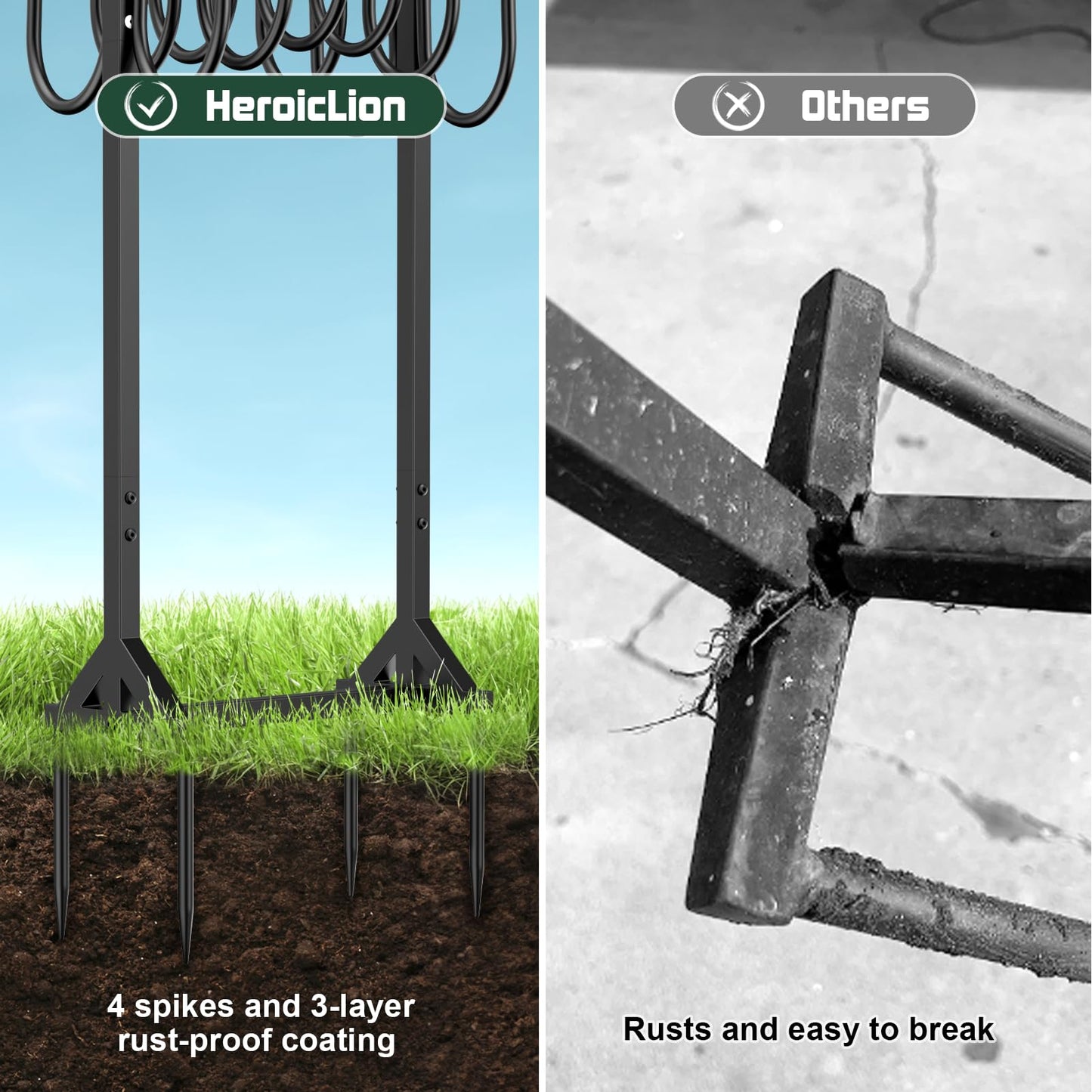 Garden Hose Holder Freestanding, Water Hose Holders for Outside with 4 Spikes, Hose Reels Double-Sided Heavy Duty Metal Hose Stand Holds 150ft Hose, Garden Hose Storage Rack for Outside Yard Lawn