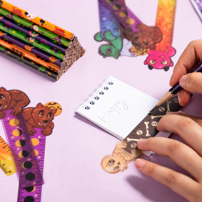 JOYIN 96 Pcs Halloween Pencils and Rulers Stationery Set Included 48Pcs Assorted Pencils with 12 Designs, 48Pcs Halloween Bookmarks Bulk with 6 Patterns for Kids Party Favors Supplies,Non Candy Treats
