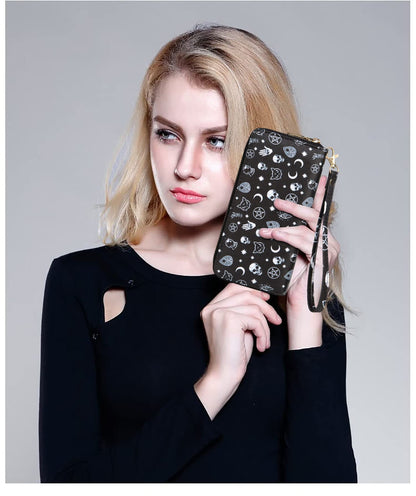 Fanwill Skull Halloween Wallet Gothic Purse For Women Wristlet Zip Around Goth Wallets Card Holder (Skull)