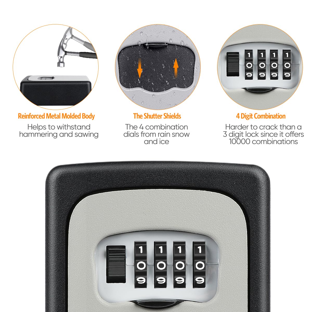 Key Lock Box Wall Mounted, Fayleeko 4 Digit Combination Lockbox for Outside, House Keys - 5 Keys Capacity, Key Safe Security Storage Lock Box for Indoor, Outdoor, Garage, Garden, Store (Black, 4Pack)