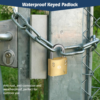 HOX 6-Pack Keyed Padlock, Waterproof and Rustproof, Solid Brass Lock with 1-1/4" Wide Body, Padlock with Keys for Storage Unit, Sheds, Garages and Fence