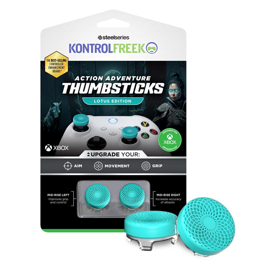 KontrolFreek Lotus for Xbox One and Xbox Series X Controller | Performance Thumbsticks | 2 Mid-Rise Concave | Teal/Clear