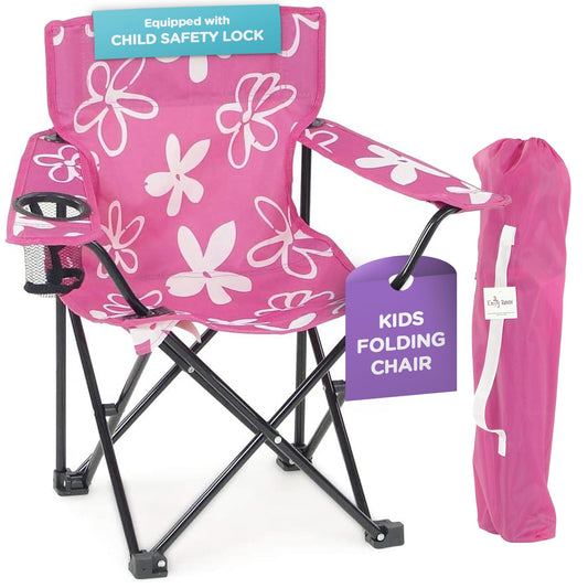 Emily Rose Kids Pink Flowers Folding Beach Camping Camp Chair with Safety Lock, Carry Case & Cup Holder - for Girls Toddlers - Tailgate, Travel, Lawn, Sports - Indoor & Outdoor | USA Company
