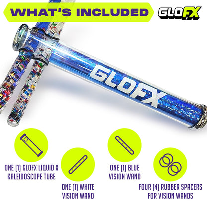 GloFX 7.5-inch Blue Liquid X Kaleidoscope Tube - Colorful Kaleidoscopes for Adults, Flow Toys Rave Glitter Wands - Sensory Glitter Wands and Rave Toys