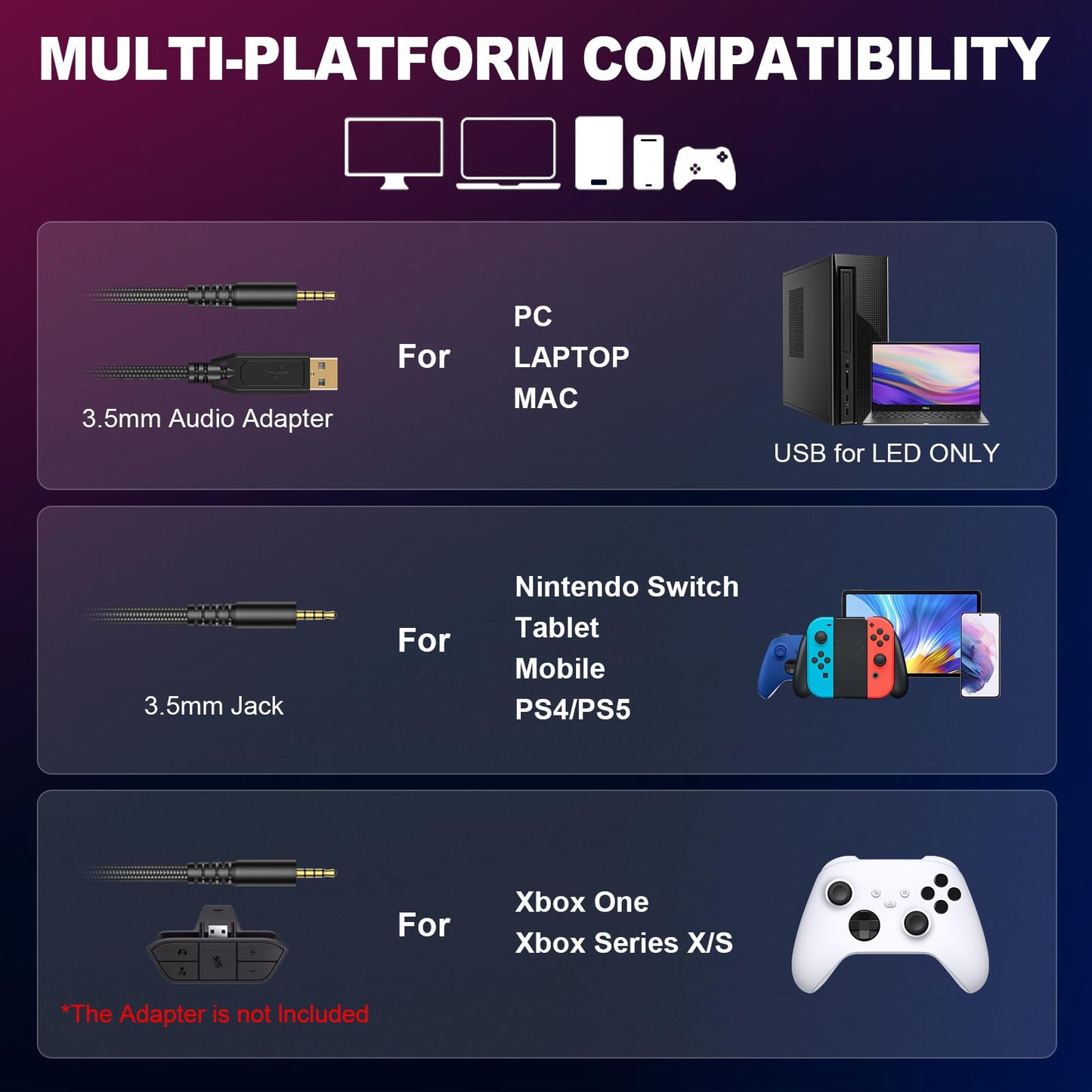 Krysenix Gaming Headset for PS4, PS5, PC, Mac, Xbox Series X, Noise Canceling Headphones with Microphone, PG2 Computer Headset with 3.5mm Jack & RGB Light Black/Blue