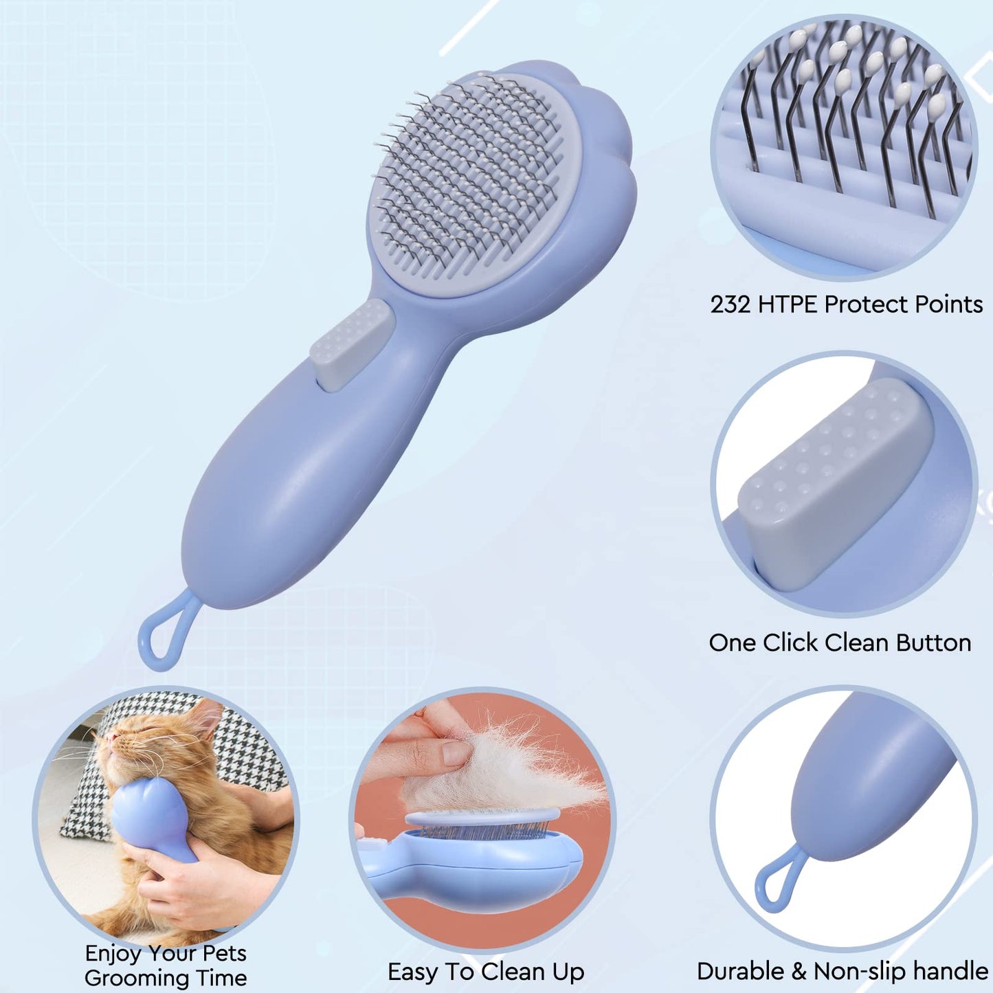 GJEASE Cat Grooming Glove Brush,Self-Cleaning Slicker Pet Brush for Short and Long Haired pats,Dog Bath Brush for Shedding and Grooming,Removes Loose Hair and Tangles,Promote Circulation