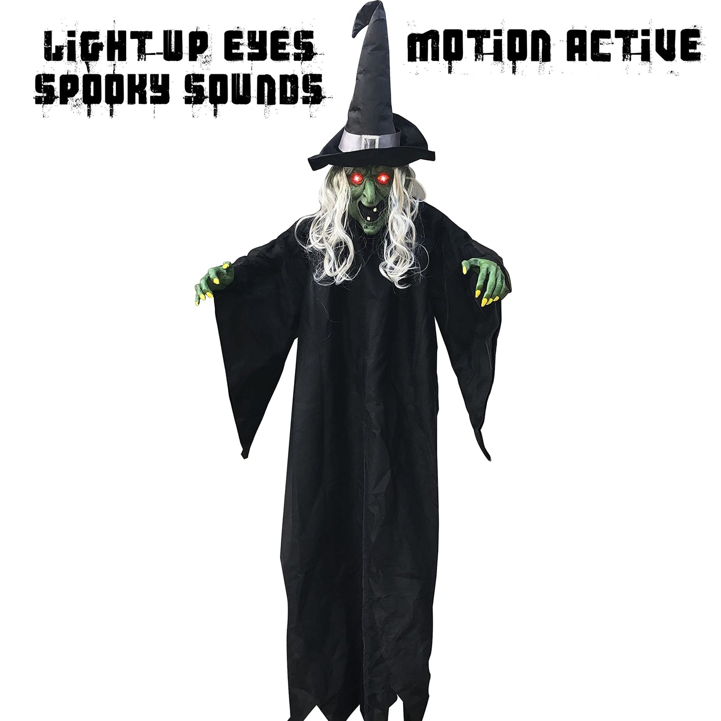 JOYIN 74" Hanging Witch Halloween Decorations Outdoor, Talking Flying Ghost Decor Haunted House Party Supplies Props Light Up Eyes Lawn Yard Garden Door Life Size Sound Activated