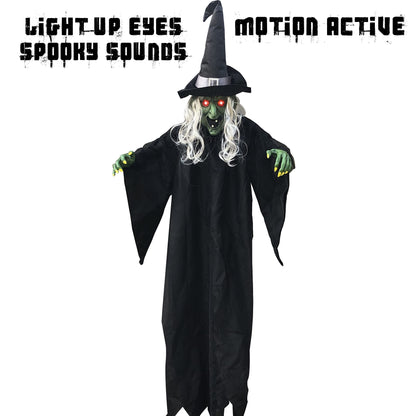 JOYIN 74" Hanging Witch Halloween Decorations Outdoor, Talking Flying Ghost Decor Haunted House Party Supplies Props Light Up Eyes Lawn Yard Garden Door Life Size Sound Activated
