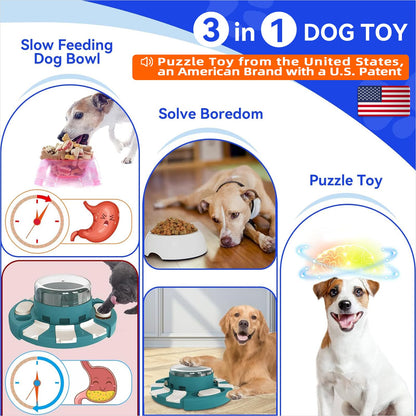 KADTC Dog Puzzle Toy Level 2 in 1 for Small/Medium/Large Dogs Treat Puzzles Slow Feeder/w Button Keep Them Busy Enrichment Toys Food Dispenser Puppy Brain Stimulating Mental Stimulation Mind Games