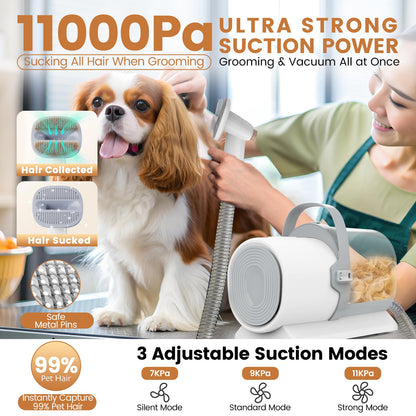 Dog Grooming Vacuum and Kit, Clipper Nail Trimmer Grinder, 2.5L Dust Cup 7 Grooming Tools 11000Pa Pet Vacuum for Shedding Grooming, Dog Hair Vacuum, Home Cleaning, PG50 Plus