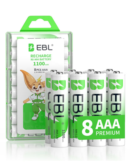 EBL 8 Pack AAA Ni-MH Rechargeable Batteries AAA Batteries ProCyco Technology (Typical 1100mAh, Minimum 1000mAh)