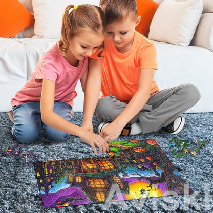 Halloween Jigsaw Puzzles with 1:1 Reference Poster, 20.4 × 14.4inch for Adults and Kids - 500 Pieces Puzzles, Haunted House Educational Games Gift for Elders Children Family, Friends