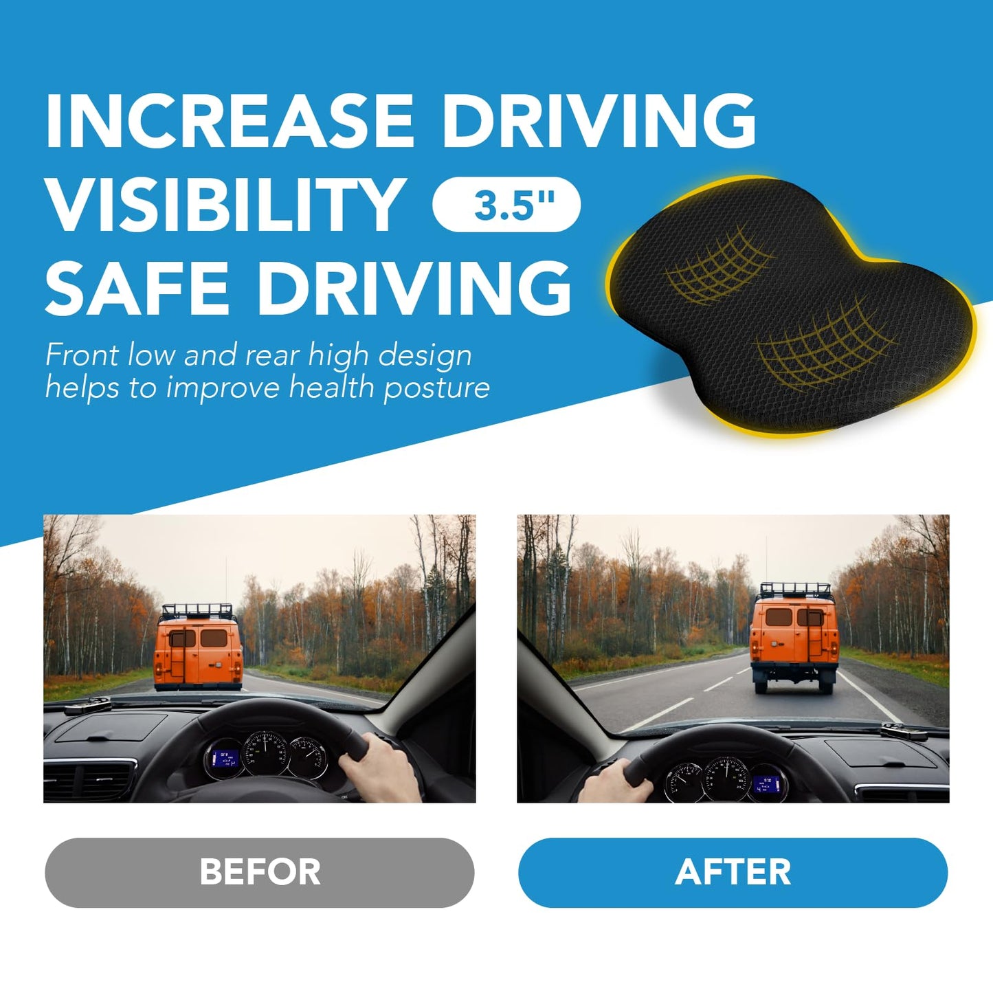 kingphenix Wedge Car Seat Cushion: Memory Foam Truck Seat Cushion for Car Seat Driver - Sciatica and Back Pain Relief - Enhancing Driving Comfort -Black