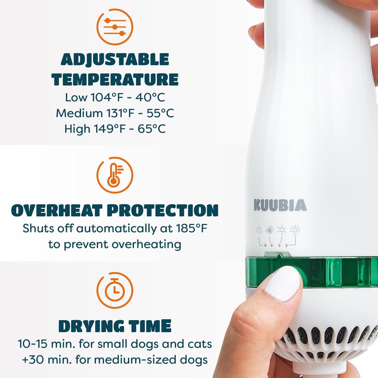 KUUBIA Pet Hair Dryer for Small-Sized Dogs and Cats | 2-in-1 Dog Hair Dryer with Self Cleaning Slicker Brush | Dog Blow Dryer | 300 Watts, Overheat Protection, Portable, Adjustable Temperature