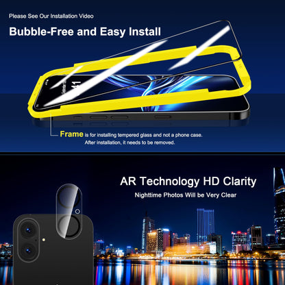 QHOHQ for iPhone 16 Pro Screen Protector with Camera Lens Protector, [Military Grade Shatterproof], Top 9H+ Tempered Glass, Full Edge Coverage, Ultra Durable, with Easy Installation Tool [3+3 Pack]