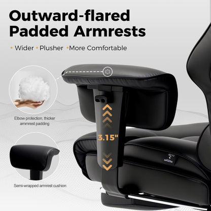 COMHOMA Big and Tall Office Chair 400lbs High Back Computer Gaming Chair with Ergonomic Lumbar Support & Pocket Spring Cushion for Lower Back Pain Relief, Leather Executive Chair with Foot Rest, Black