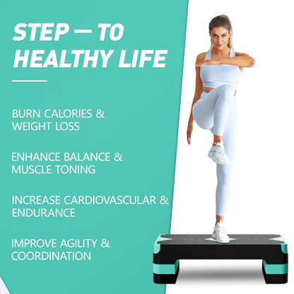 GYMMAGE Aerobic Exercise Stepper - Adjustable Workout Platform, 26.5" Step Deck with 4" 6" 8" Height Risers, Women's Home Gym Cardio Fitness