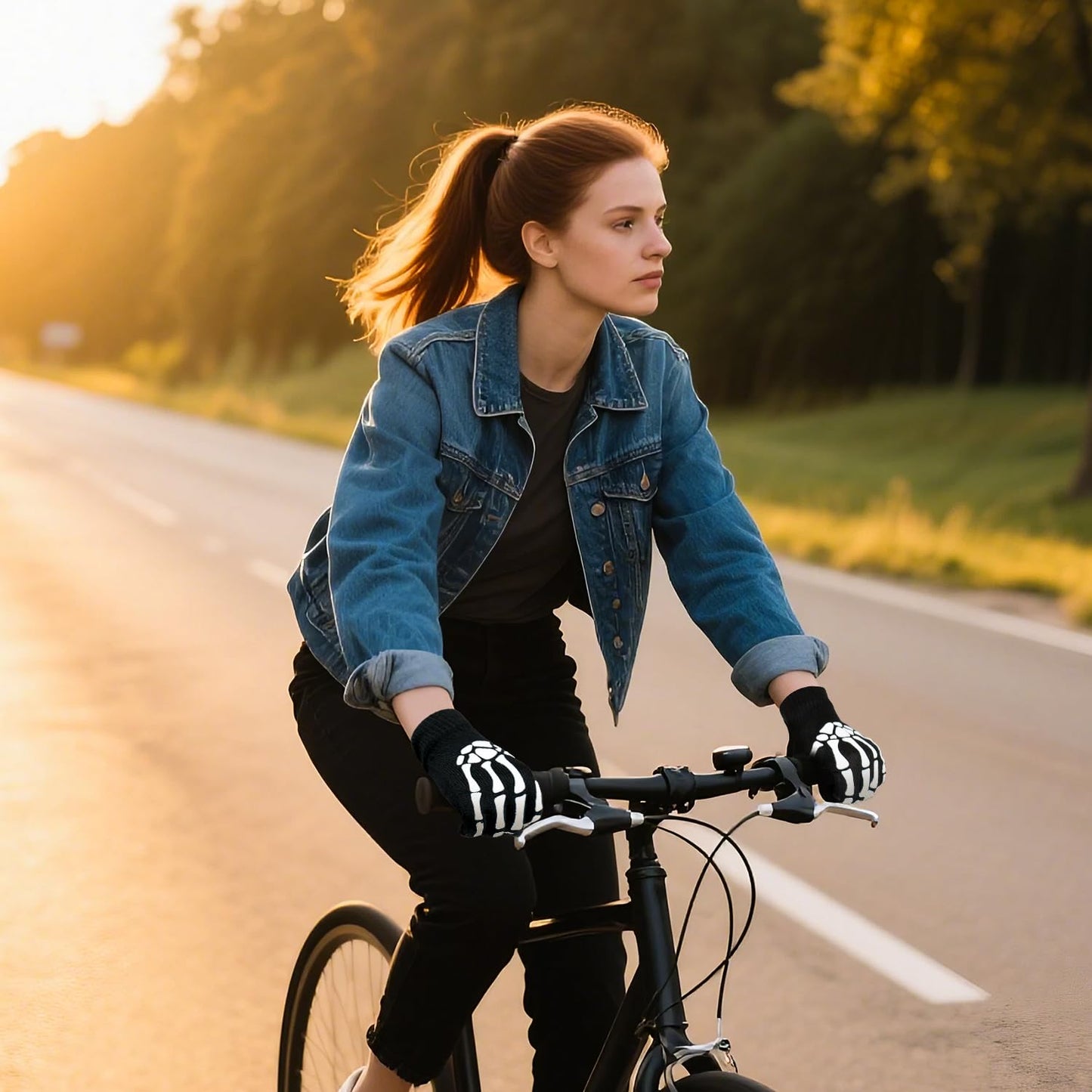 CROSSFINGERS Skeleton Gloves with Touchscreen and Warm for Halloween Cosplay Party and Daily Wears 2 Pairs