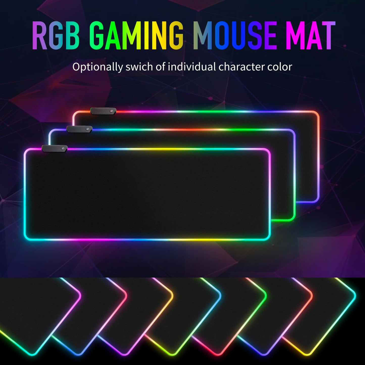 Large RGB Gaming Mouse Pad -15 Light Modes Touch Control Extended Soft Computer Keyboard Mat Non-Slip Rubber Base for Gamer Esports Pros 31.5X11.8