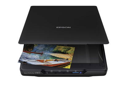 Epson - Perfection V39 II - Color Photo and Document Flatbed Scanner - 4800 dpi Optical Resolution - High-Rise, Removable Lid - Scan to Cloud - USB Power - Image Scanning - Black