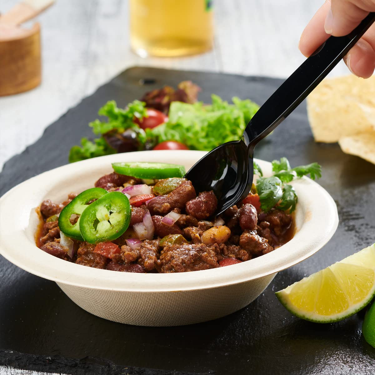 Comfy Package [100 Pack] Basic Black Plastic Spoons, Heavy Duty Disposable Utensils - Perfect for Parties, Events, and Dinner