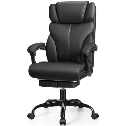 HeroSet Office Chair, Executive Leather Chair Big and Tall Ergonomic Computer Desk Chair, Comfy Swivel Rolling Reclining Lumbar Support Task Chair with Adjustable High Back Foot Rest for Home Gaming