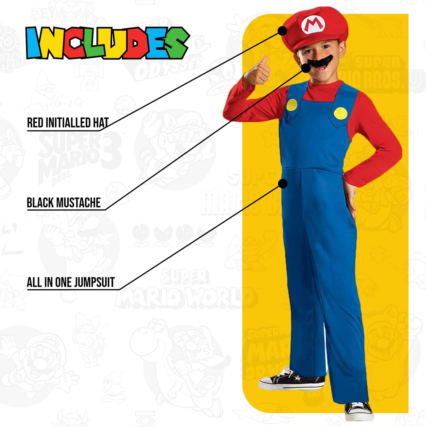 Disguise Nintendo Super Mario Bros DISK73689L Classic Costume, (Small 4-6 years), Red, Blue