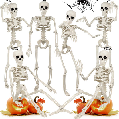 6 Pack Halloween Skeleton Decorations Outdoor: 16" Full Body Skeleton With Movable Posable Joints - Spooky Halloween Props for Yard, Garden, Lawn, Haunted House, Graveyard Decor
