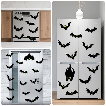 24pcs Halloween Decorations Outdoor Magnetic Bats for Garage Door Decorations with Glowing Eye Stickers Fridge Car Decor