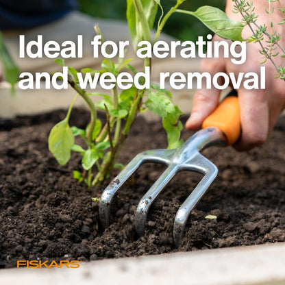 Fiskars Ergo Cultivator for Digging, Aerating Soil, and Weeding, Heavy Duty Garden Tool with Hanging Hole