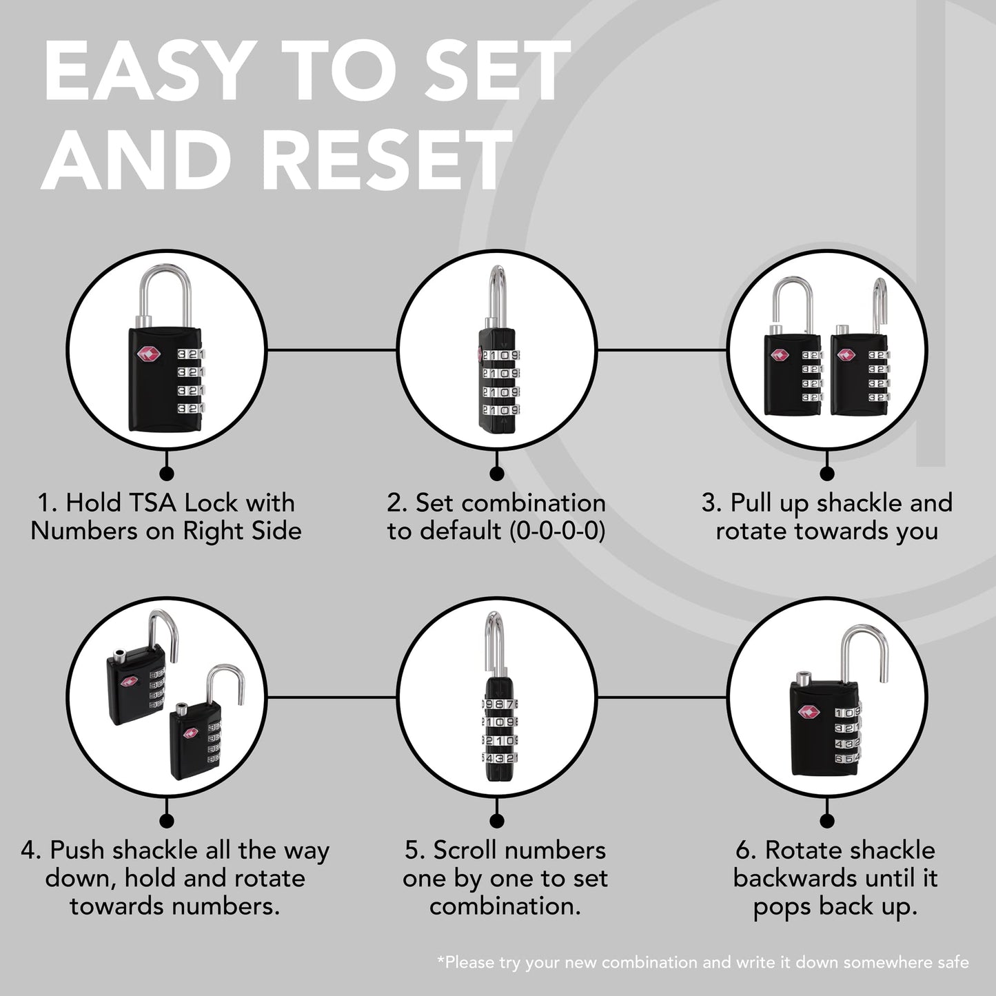 Desired Tools TSA Locks for Luggage, 2-Pc Durable Steel Padlock, Keyless Easy to Read 4-Digit Combination Lock for Backpacks, Travel Suitcases, Toolbox, Filing Cabinets, Baggage & Gym Locker, Black