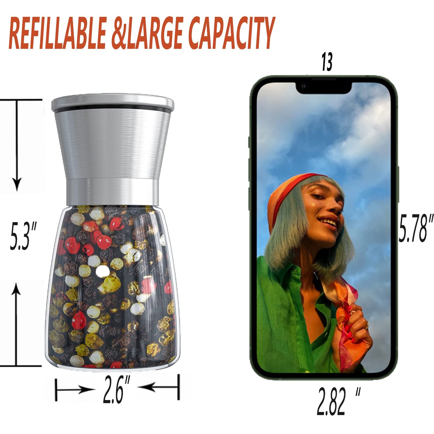 Ebaco Original Stainless Steel Salt or Pepper Grinder - Top Spice Mill with Ceramic Blades, Brushed Stainless Steel and Adjustable Coarseness By Pepper Grinder （Single Package）