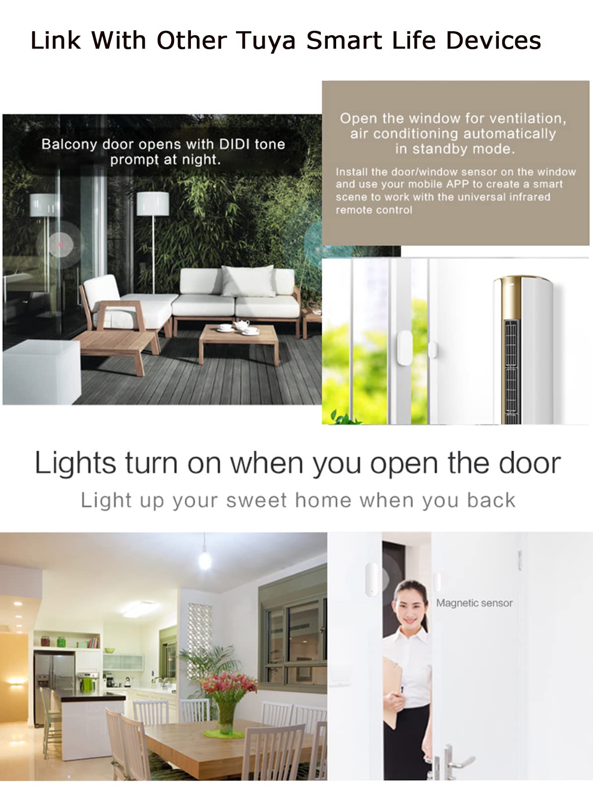 Tuya WiFi Door Sensor: Wireless Security Alarm, Compatible with Alexa, Google Home, Siri - Smart Door Sensor for Home Business Security (1 Pack)