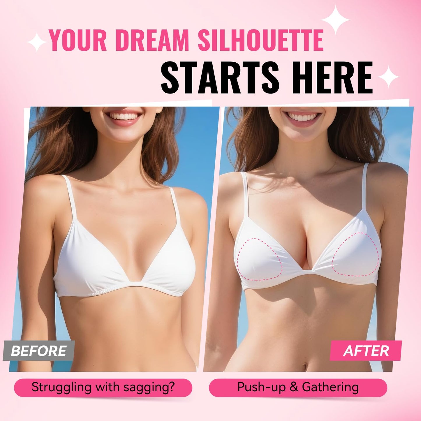 Dandelion Pact Double Sided Sticky Bra Inserts, Invisible Push Up Sticky Bra Pads for Large Breasts, Stick on Bra for Bikini Swimsuits (Medium, Beige)