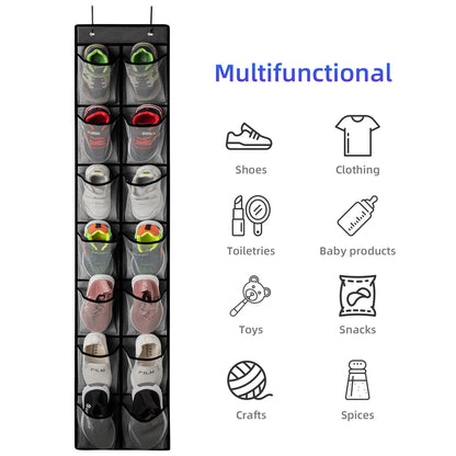 KEEPJOY Over the Door Shoe Organizer, Hanging Shoe Organizer with 4 Hooks,Door Shoe Holder with 14 Mesh Deep Pockets Closet Door Shoe Storage Bag (Grey-2Pack)