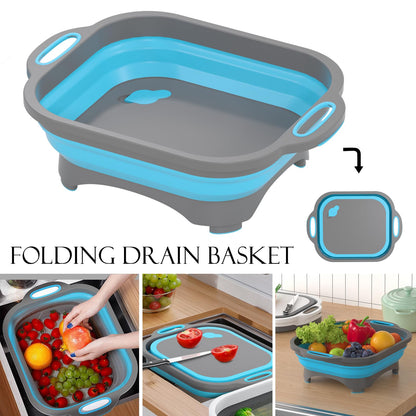 Collapsible Cutting Board,HI NINGER Camping cutting board with knife,Multifunctional Kitchen Vegetable Washing Basket Silicone Dish Tub for Camping Kitchen essentials/bbq prep tub/rv accessories