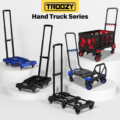 Folding Hand Truck, Dolly Cart with 6 Wheels (2 with Brake) & 2 Elastic Straps, 500 LB Heavy-Duty Trolly Cart for Moving, Luggage, Car Seat, Garden Plant, Camping,26" Max Extendable Plate,Black