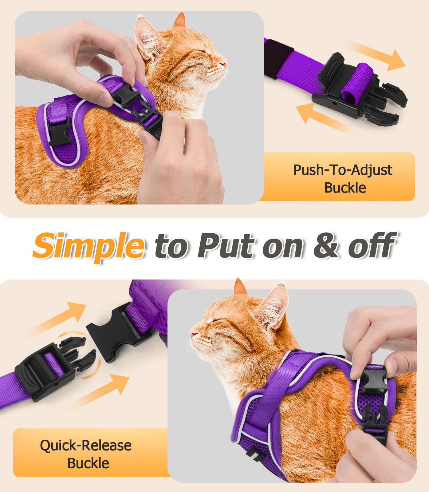Halypet Cat Harness and Leash Set [MAX Safety 4th-Gen Upgrade] Escape Proof Adjustable Cat Leash Comfortable Soft Vest Easy to Wear Kitten Harness with Reflective Strip for Cats Walking, XS Purple