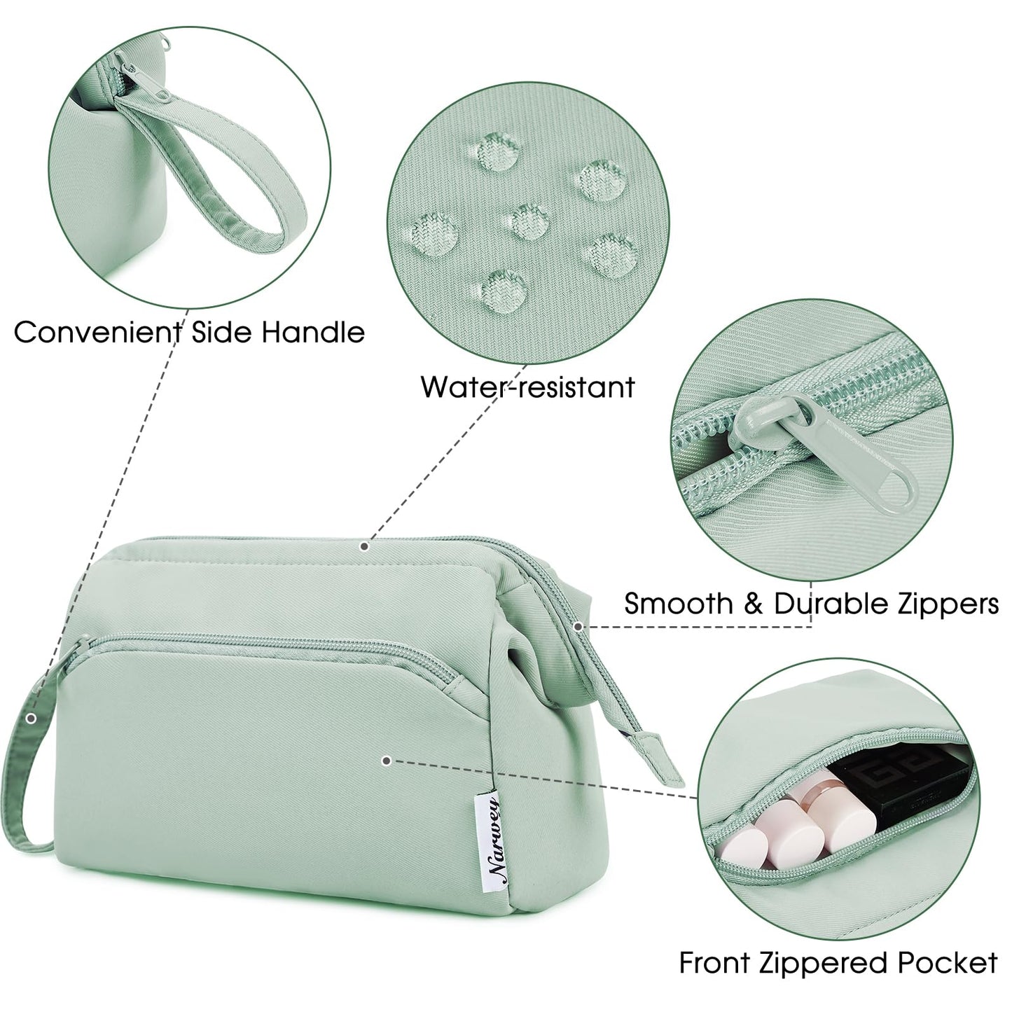 Narwey Wide-open Makeup Bag Women Girls, Travel Toiletry Bag for Women Cosmetic Bag Organizer Make up Bag with Compartments Toiletries Medicine Bag (Mint Green)