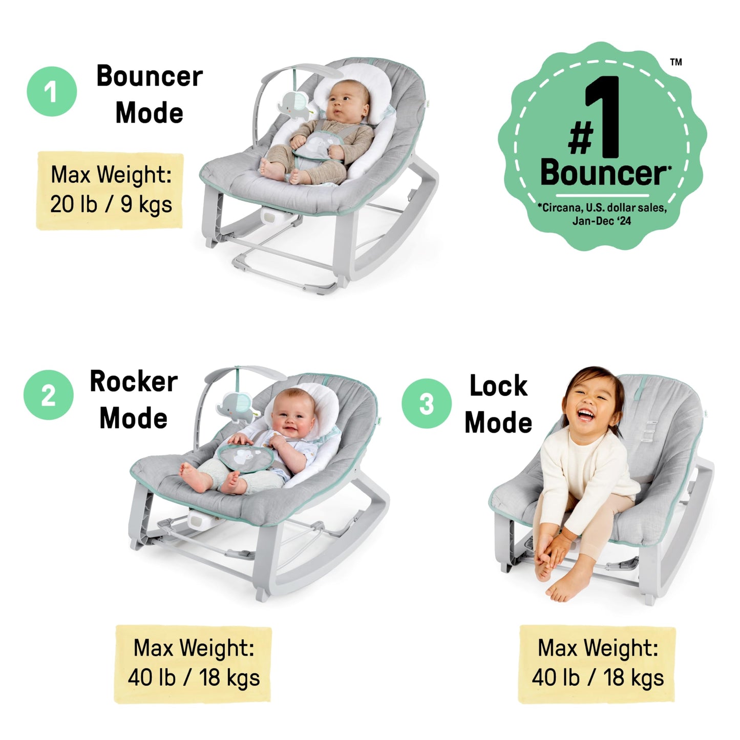 Ingenuity Keep Cozy 3-in-1 Grow with Me Vibrating Baby Bouncer, Seat & Infant to Toddler Rocker, Vibrations & -Toy Bar, 0-30 Months Up to 40 lbs (Weaver)