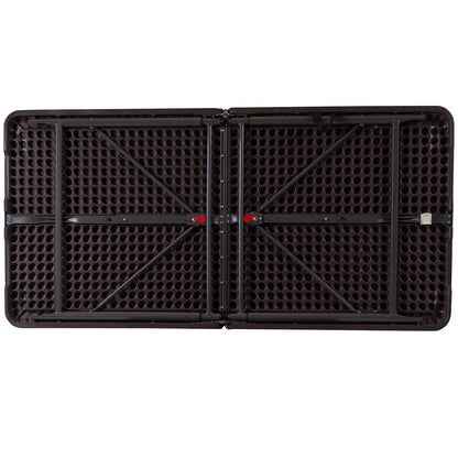 Flash Furniture Mills 4-Foot Height Adjustable Bi-Fold Brown Wood Grain Plastic Folding Table with Carrying Handle