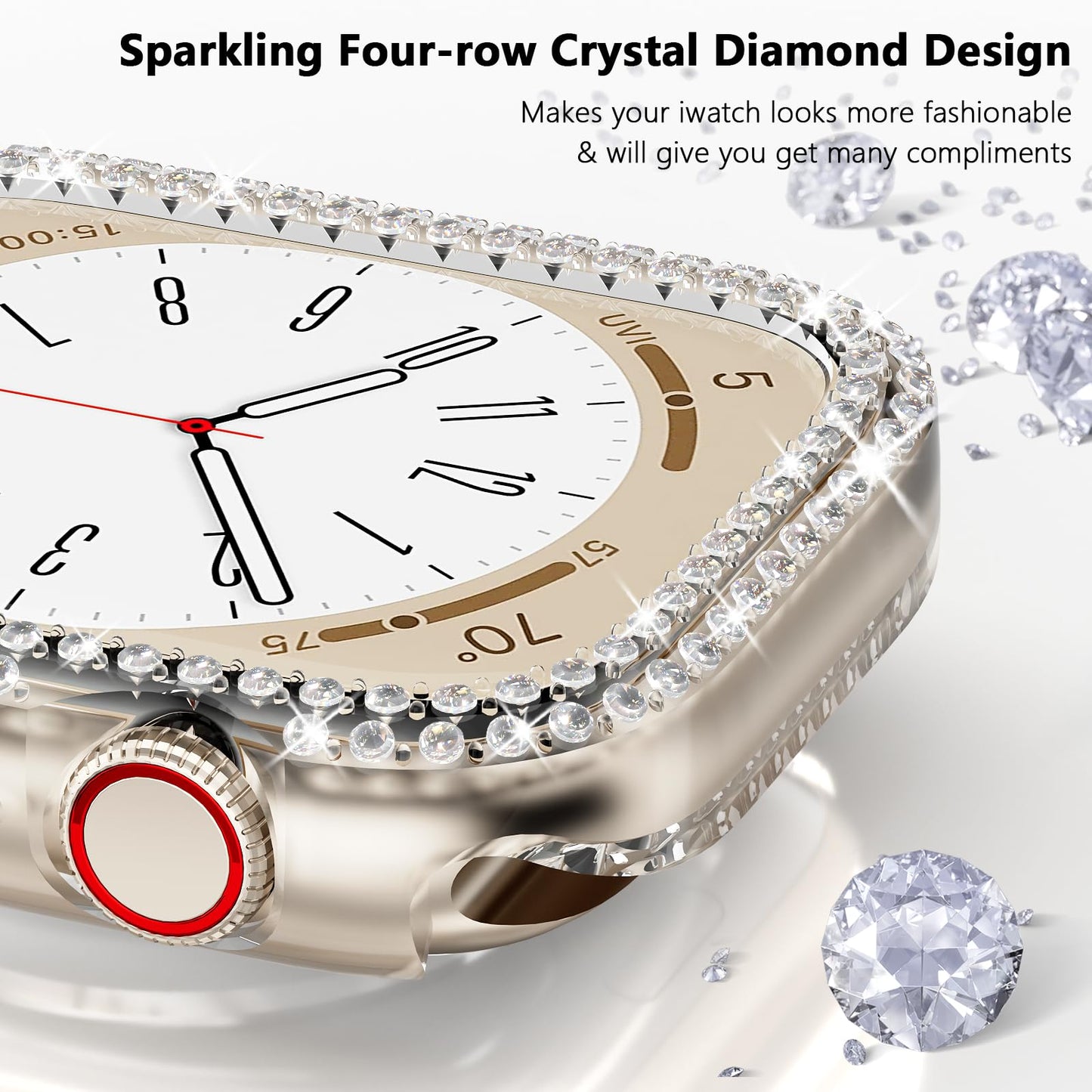 3Pack Rc-Z for Apple Watch Series 9 8 7 45mm Bling Bumper Case Women, Diamond Protective Frame for iWatch iPhone Watch 45 mm Accessories