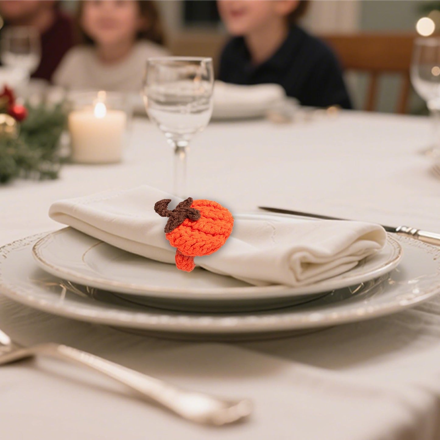 D-buy Set of 4 Pumpkin Napkin Rings, Fall Napkin Rings Thanksgiving Halloween Napkin Ring Holder, Handcrafted Crochet Napkin Holders for Thanksgiving Dinner Table Décor (4, Orange)