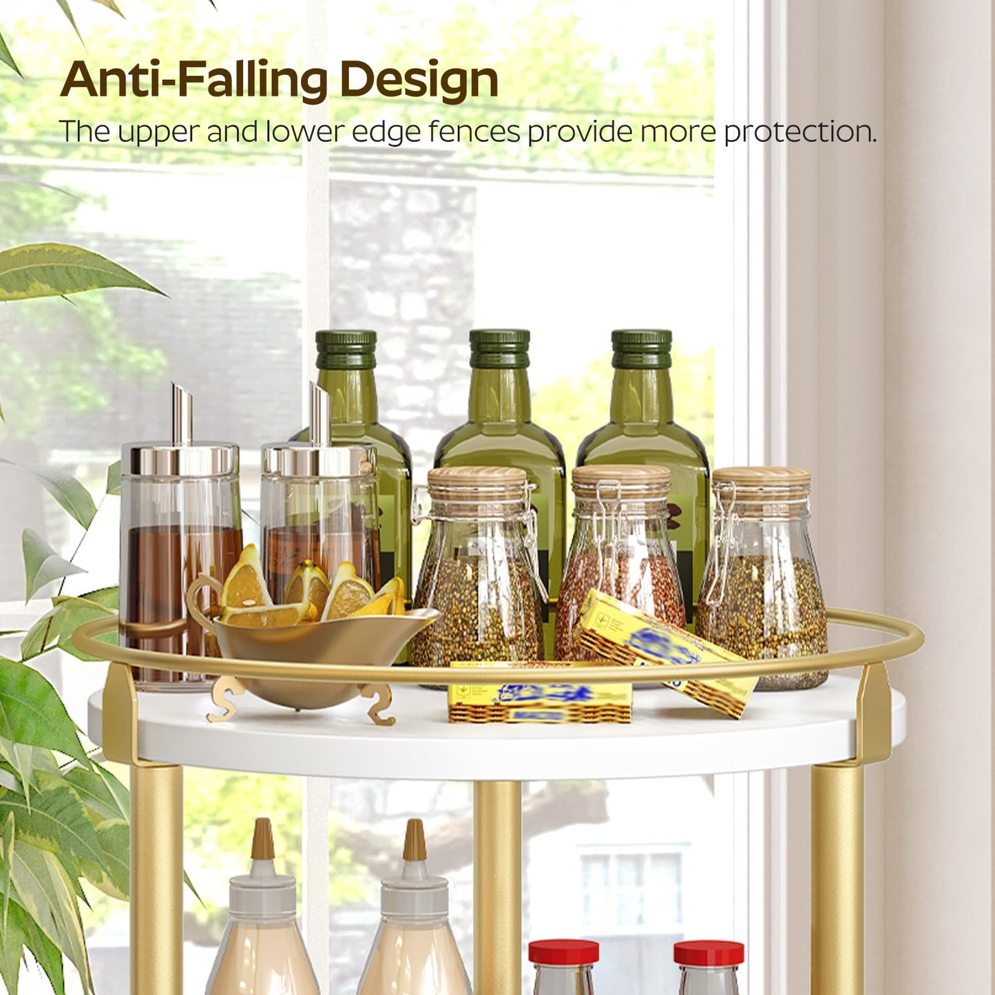 3-Tier Lazy Susan Organizer, Rotating Spice Rack, Spinning Organizer, Industrial Turntable Spice Rack Organizer for Cabinet, Kitchen Countertop, Pantry, Rustic Brown and Black SR23BR