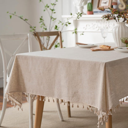 JaeMoose Washable Cotton Linen Tablecloths Fabric Tassel Tablecloth Dust-Proof Table Cover for Kitchen Dinning Tabletop Home Decoration Everyday Use (Linen, 140 x 180 cm)