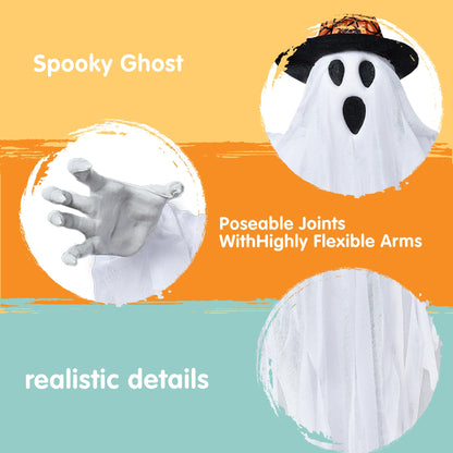 JOYIN 3 Pack 24.8" Halloween Hanging Ghost Decorations, Halloween White Flying Ghost with Hats for Haunted House Graveyard Scene, Spooky Indoor and Outdoor Decor